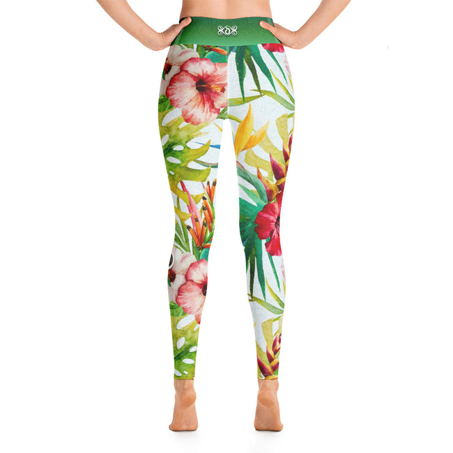 Devarsy Tropical Florals Printed Spandex High Waist Ladies Yoga Leggings PF - 100865