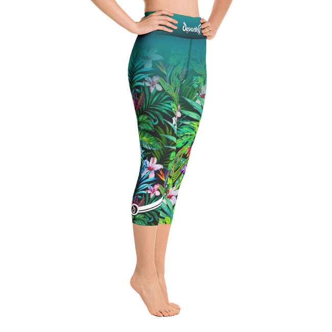 Devarshy Green Tropical Florals Printed Spandex Women YOGA Capri Leggings PF - 101027
