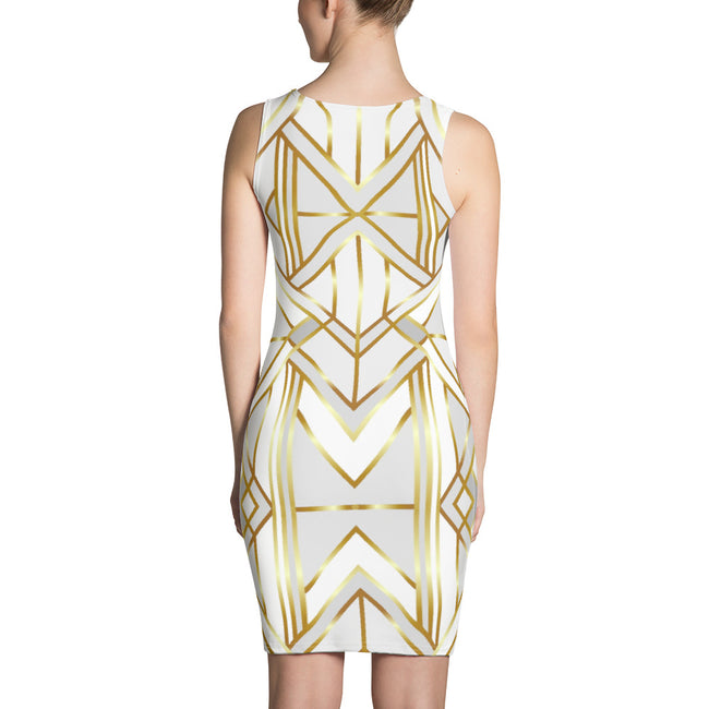 Golden Reflectiva Spandex Sheath Dress, Printed Bodycon Dress, Devarshy Dress, PF - 7764A