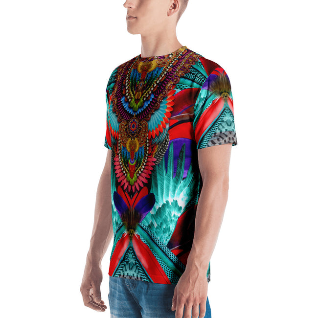 Colorful Feathers Printed Men's T-Shirt, PF - 020