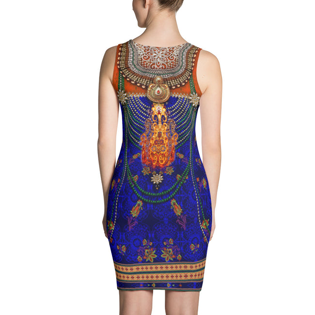Royal Blue Adorned Sheath Dress, Spandex Dress, Printed Bodycon Dress, Devarshy Dress, PF