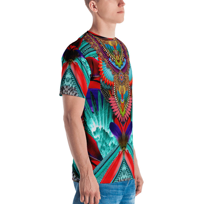 Colorful Feathers Printed Men's T-Shirt, PF - 020