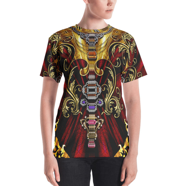 AURUM 79 Red Royal Decorative Devarshy Printed Women's T-Shirt PF - 1105C