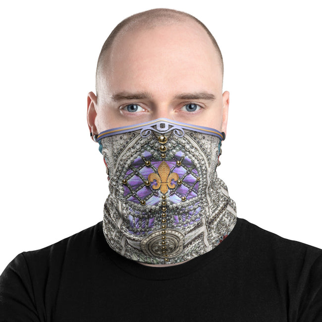 Italian Pearl Embroidery Printed Neck Gaiter, Decorative Pearls Face Mask, PF - 11361