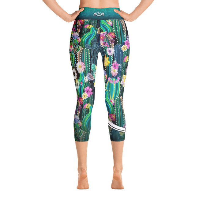 Cactus Florals Capri Leggings YOGA Capri Leggings Floral Print Capri Pants Green Capri Leggings for Yoga, PF