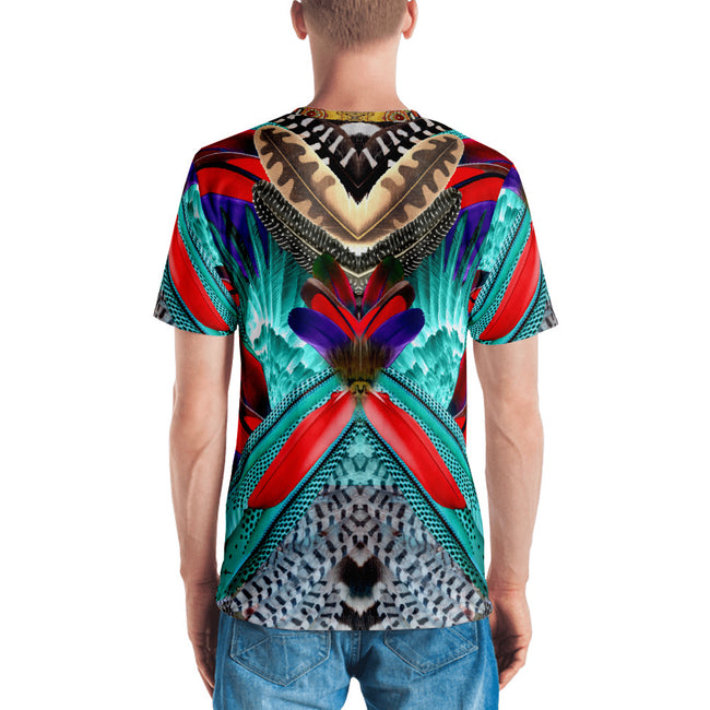 Colorful Feathers Printed Men's T-Shirt, PF - 020