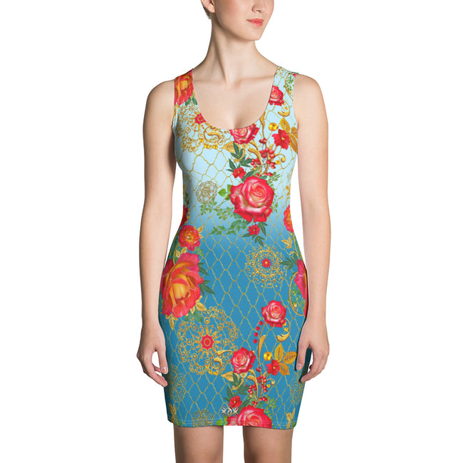 Ornate Gradient Floral Print Dress, Spandex Dress, Floral Bodycon Dress, Devarshy Dress, PF - 2388