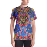 Decorated Floral Print Women's T-Shirt, Animal Print Crew-Neck T-Shirt, Devarshy T-Shirt, PF - 001B