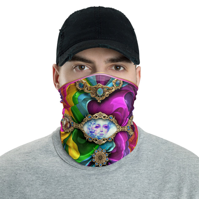 Baroque Colorful Print Neck Gaiter, Reusable Face Mask, Cloth Face Cover/Neck Tube, PF - 11171