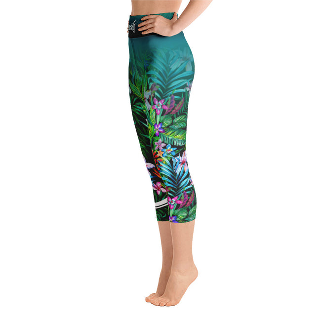 Florals YOGA Capri Leggings Floral Print Capri Pants Green YOGA Capri Leggings, PF - 101027