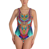 Colorful Feathers Printed One Piece Swimsuit, Ladies Swimwear, Devarshy Swimwear, PF - 020
