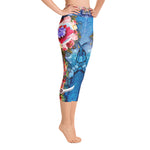 Blue Floral YOGA Capri Leggings Floral Print Capri Leggings Blue Capri Leggings for Yoga, PF