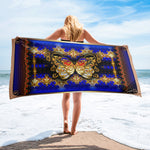 Baroque Royal Blue Printed Cotton Towel, Blue Beach Towel, Devarshy Bath, PF - 9995A