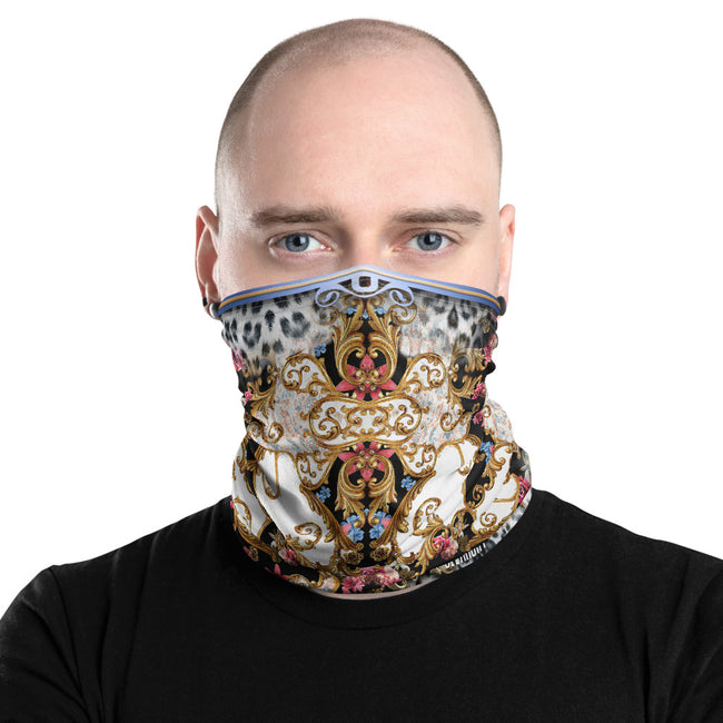 Snow Leopard Animal Print Neck Gaiter, Fabric Face Mask, PF - 007