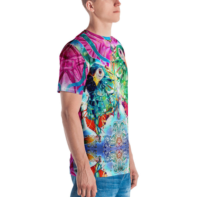 PHOENIXOLOGY Pink Decorated Birds Devarshy Printed Men's T-Shirt PF - 1022B