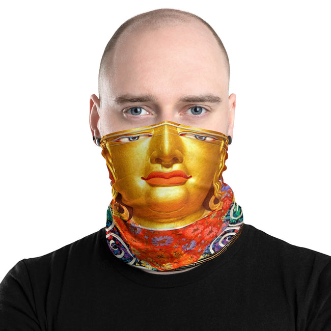 Golden Buddha Face Neck Gaiter, Washable Face Mask For Protection, Cloth Face Cover/ Neck Tube, PF - 11204