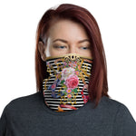 Black And White Stripes Neck Gaiter, Ornate Floral Face Mask, Fabric Face Cover/Neck Tube, PF - 11250