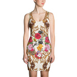 Luxury Golden Baroque Dress, Floral Bodycon Dress, Sleeveless Sheath Dress, Devarshy Dress, PF - RB007