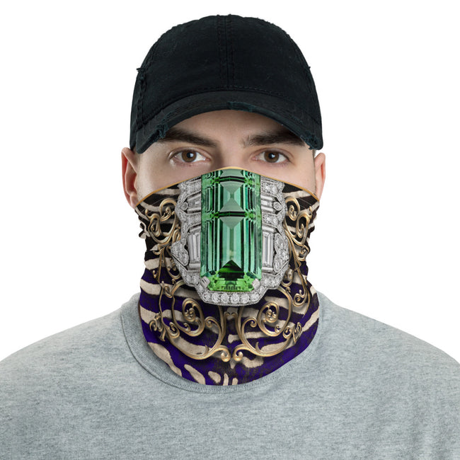 Luxurious Green Crystal Neck Gaiter, Animal Print Face Mask For Unisex Protection, Social Distance Mask, PF - 11170