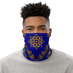 Ornate Gold Royal Blue Neck Gaiter (2 Designs), Washable Face Mask For Protection, Fabric Face Cover/ Neck Tube, PF - 11218