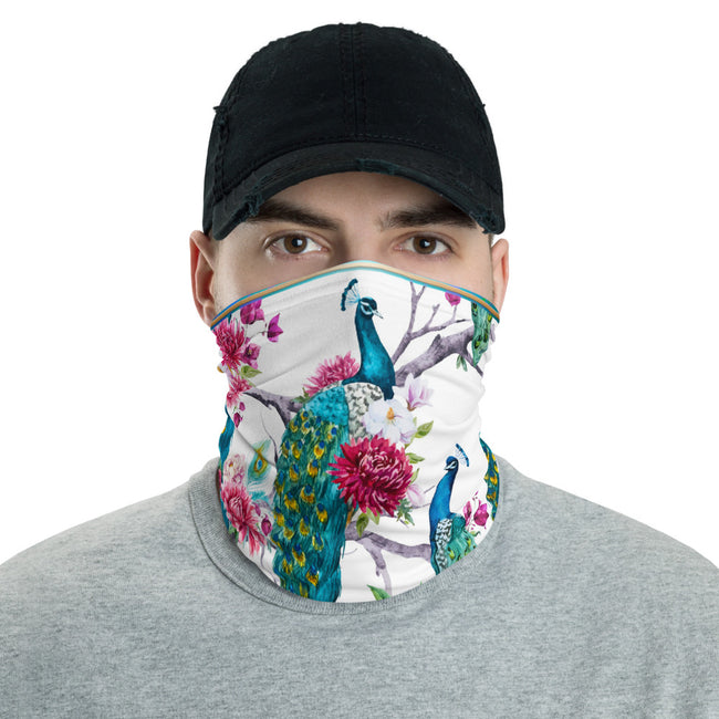 Peacock Florals Printed Neck Gaiter (2 Colors), Washable Face Mask For Unisex Protection And Social Distancing, PF - 11198