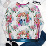 Skulls and Flowers White Unisex Sweatshirt Casual Wear, PF - 101328