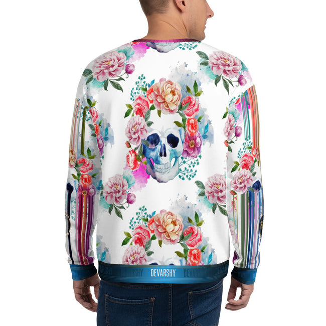 Skulls and Flowers White Unisex Sweatshirt Casual Wear, PF - 101328