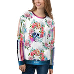 Skulls and Flowers White Unisex Sweatshirt Casual Wear, PF - 101328