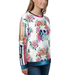 Skulls and Flowers White Unisex Sweatshirt Casual Wear, PF - 101328