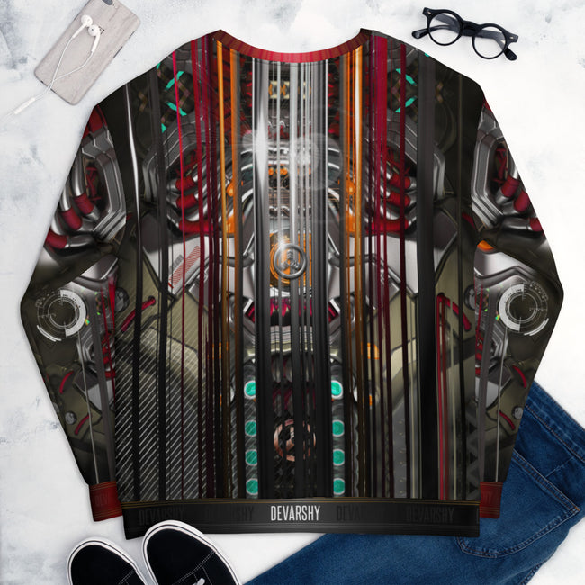 Red Futuristic Alien Robot Unisex Sweatshirt For Winter, PF - 90006B