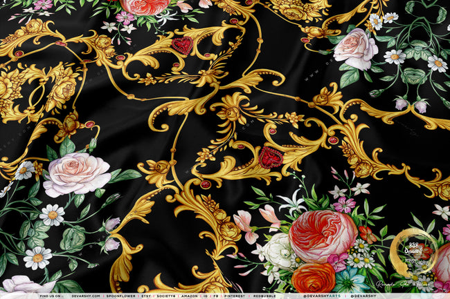 Ornate Florals Apparel Fabric 3Meters+, 6 Designs | 8 Fabrics Option | Baroque Fabric By the Yard | 044