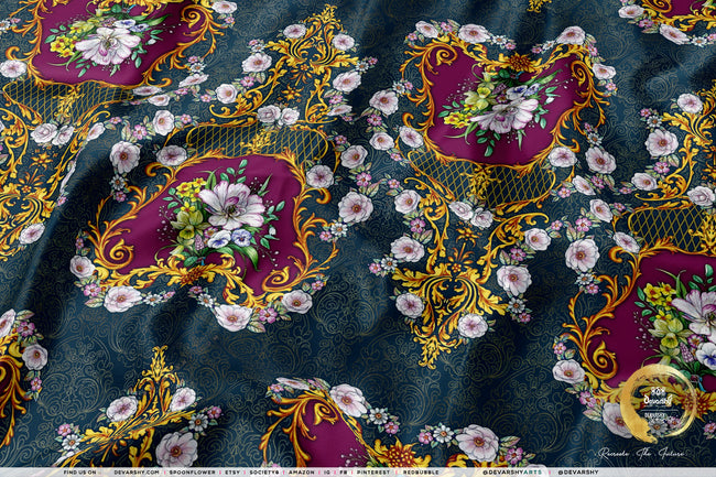 Baroque Florals Apparel Fabric 3Meters+| 6 Designs | 8 Fabrics Option | Fabric By the Yard | 043