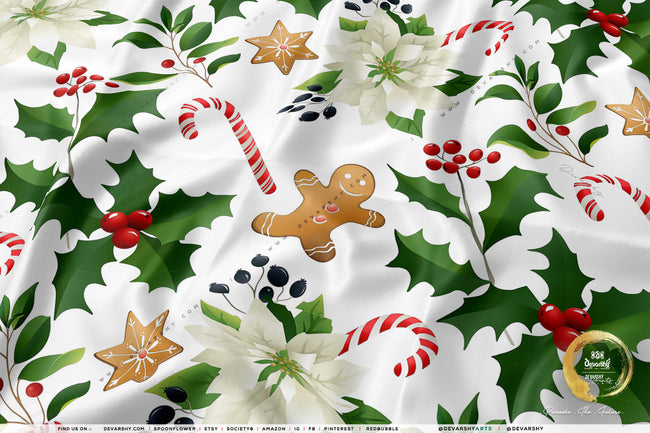 Red Poinsettia Apparel Fabric 3Meters+, 9 Designs | 8 Fabrics Option | Fabric By the Yard | 070