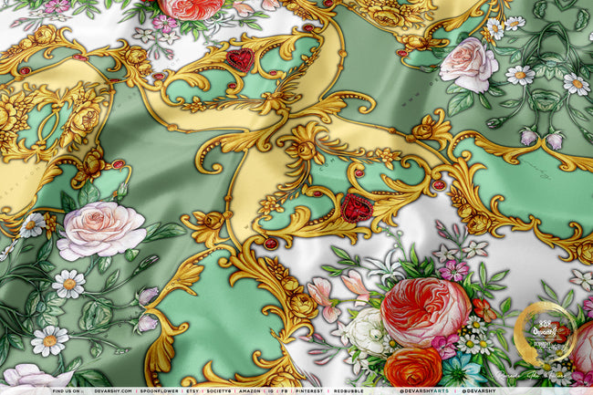 Ornate Florals Apparel Fabric 3Meters+, 6 Designs | 8 Fabrics Option | Baroque Fabric By the Yard | 044
